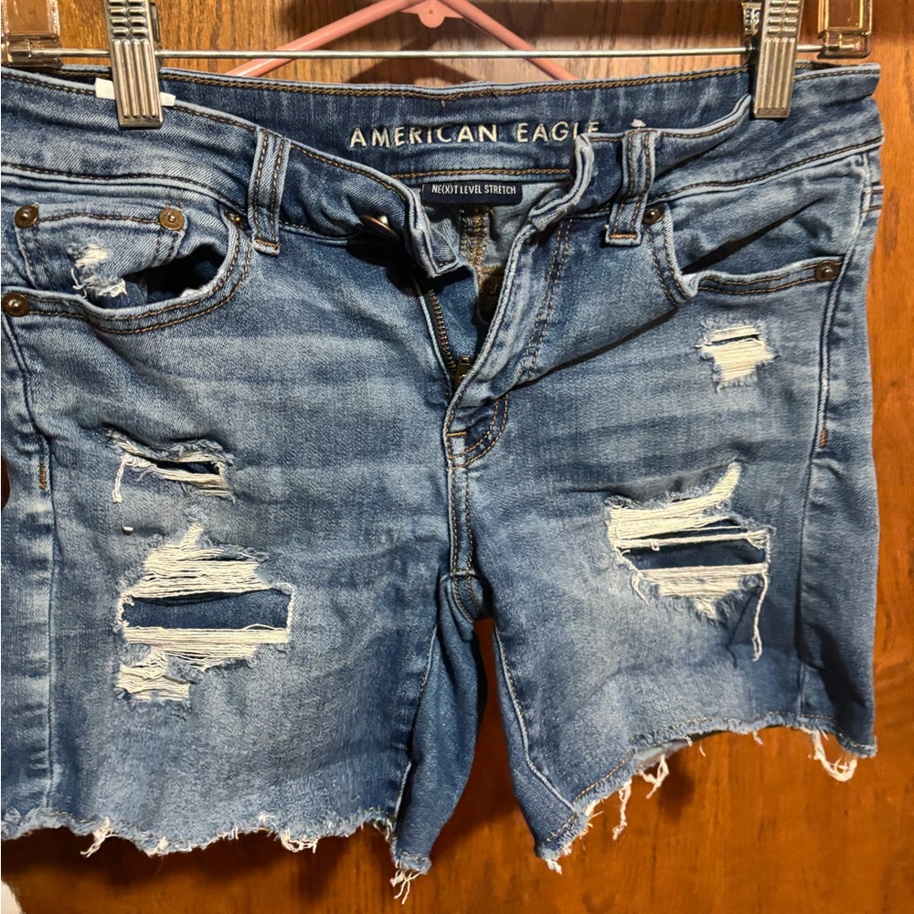 American Eagle Outfitters Blue Distressed Jean Shorts